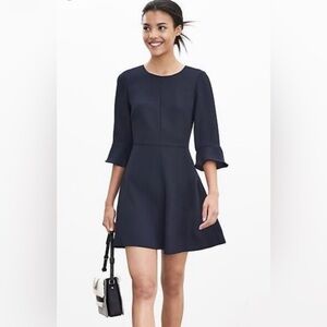 Banana Republic Size 8 Navy Blue Fit and Flare Flutter Sleeve Dress